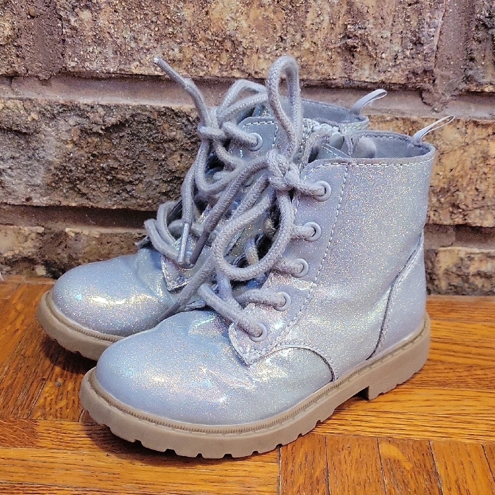 Old Navy Combat Boots Glitter Silver Toddler Size 8